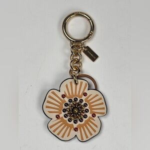 Coach Floral Keychain in Cream and Gold